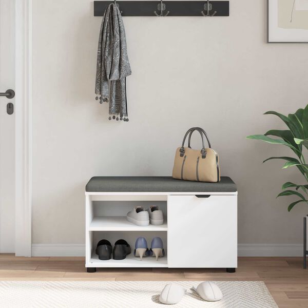 vidaXL Bancă pentru hol cu pernă Simplu Alb 80 x 38 x 46 cm