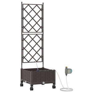 vidaXL Ghiveci de grădină cu irigație și roți Maro 40 x 40 x 132 cm PP