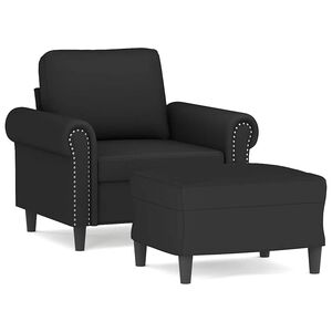 vidaXL Fotoliu canapea cu taburet, negru, 60 cm, catifea
