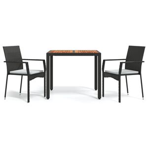 vidaXL Set mobilier de grădină cu perne, 3 piese, negru, poliratan