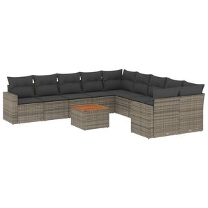 vidaXL Set canapele de grădină cu perne, 11 piese, gri, poliratan