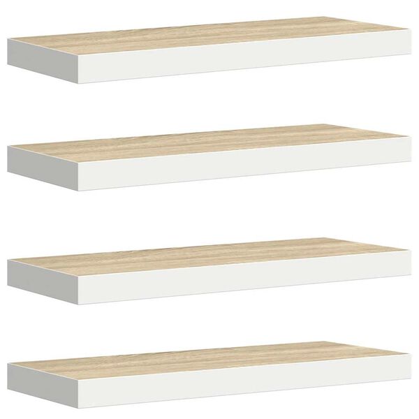 vidaXL Rafturi perete suspendate 4 buc. alb/stejar 60x23,5x3,8 cm MDF