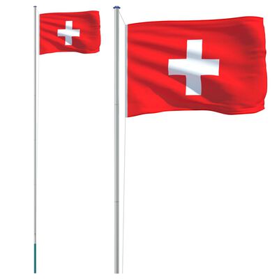 vidaXL Steag Elveția și stâlp din aluminiu, 6,23 m