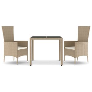 vidaXL Set mobilier de grădină cu perne, 3 piese, bej, poliratan