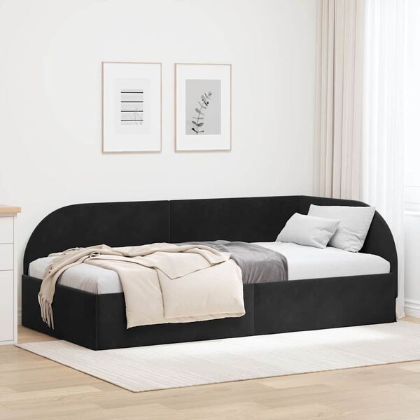 vidaXL Cadru de pat colțar cu headboard Negru 90 cm x 200 cm Catifea