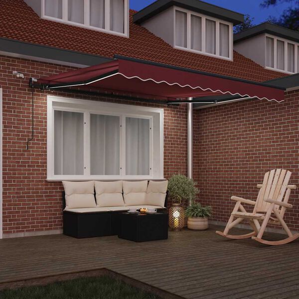 vidaXL Copertina retractabilă automat cu LED-uri, vișiniu, 300x250 cm