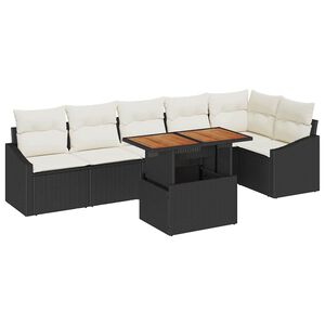 vidaXL Set de masă pentru grădină cu pernă 7 pcs Negru și Crem