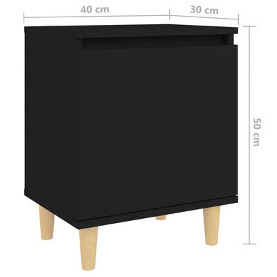 vidaXL Noptieră cu picioare din lemn masiv, negru, 40x30x50 cm