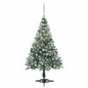 vidaXL Brad Crăciun pre-iluminat &icirc;nghețat globuri/conuri pin, 150 cm