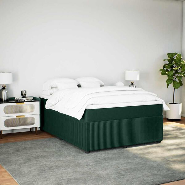 vidaXL Pat box spring cu saltea, verde &icirc;nchis, 140x200 cm, catifea