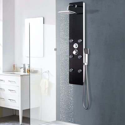 vidaXL Panou de duș din sticlă, 25x44,6x130 cm, negru