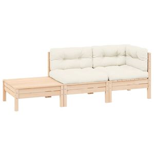 vidaXL Set mobilier grădină cu perne crem, 3 piese, lemn masiv de pin
