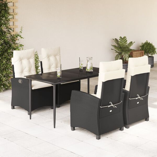 vidaXL Set mobilier de grădină cu perne, 5 piese, negru, poliratan