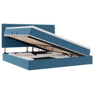 vidaXL Pat cu saltea și LED Albastru &icirc;nchis 200 x 200 cm Catifea