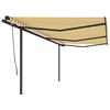 vidaXL Copertină retractabilă automat, cu st&acirc;lpi, galben & alb, 6x3 m