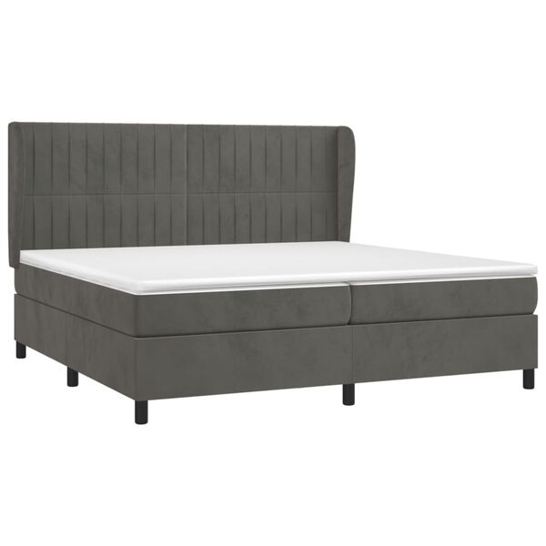 vidaXL Pat box spring cu saltea, gri &icirc;nchis, 200x200 cm, catifea