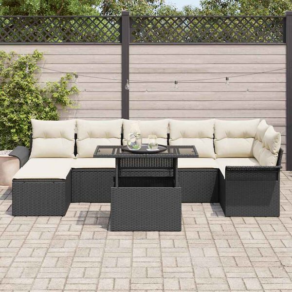 vidaXL Set de canapele pentru grădină cu pernă 8 pcs Negru Rattan poli