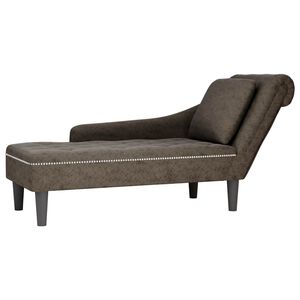 vidaXL Șezlong cu pernă și cotieră dreaptă, gri &icirc;nchis piele ecologică