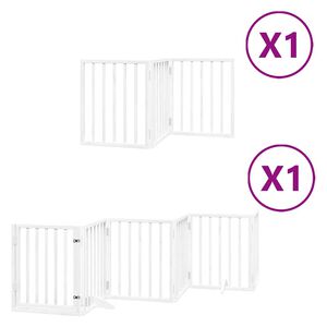 vidaXL Poartă c&acirc;ini pliabilă cu ușă, 9 panouri, alb, 450 cm, lemn plop