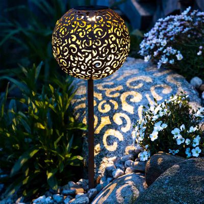 HI Lampă cu LED solară pentru grădină, ușoară, 18 cm, maro, metal