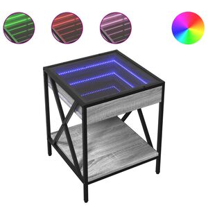 vidaXL Noptieră cu LED infinity, gri sonoma, 40x40x49 cm