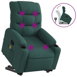 vidaXL Fotoliu rabatabil de masaj, cu ridicare, verde &icirc;nchis, textil