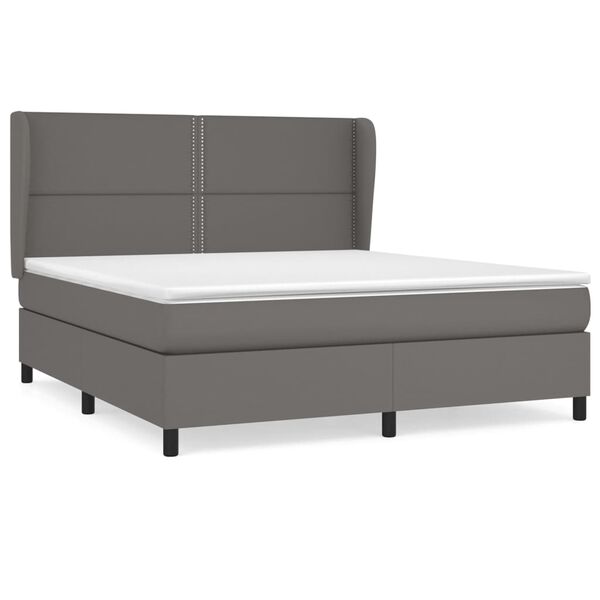 vidaXL Pat box spring cu saltea, gri, 160x200 cm, piele ecologică