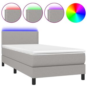 vidaXL Pat cu arcuri, saltea și LED, gri deschis, 80x200 cm, textil