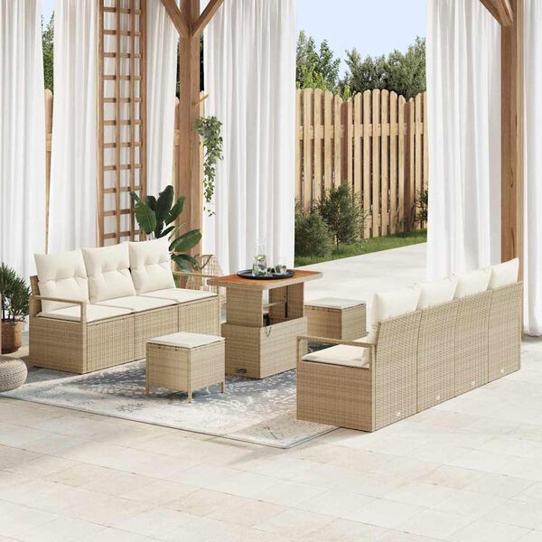 vidaXL Set de canapele pentru grădină cu pernă 10 pcs Bej Rattan poli