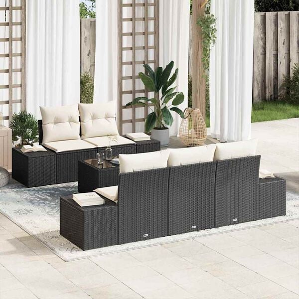 vidaXL Set de canapele pentru grădină cu pernă 6 pcs Negru poliratan