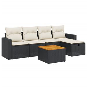 vidaXL Set mobilier de grădină cu perne, 6 piese, negru, poliratan