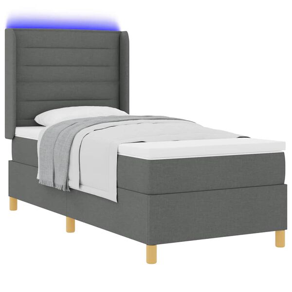 vidaXL Pat cu arcuri cu saltea cu headboard Gri 100 x 200 cm țesătură