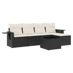 vidaXL Set mobilier de grădină cu perne, 6 piese, negru, poliratan