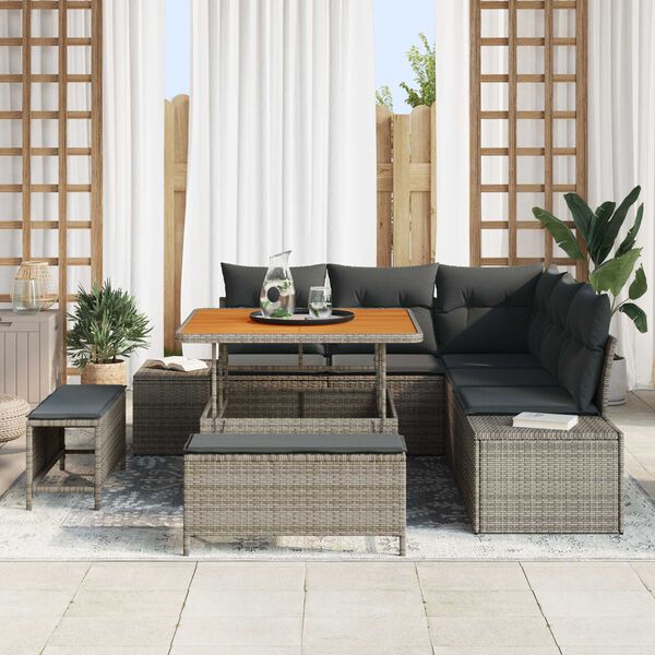 vidaXL Set de canapele pentru grădină cu pernă 8 pcs Gri Rattan poli