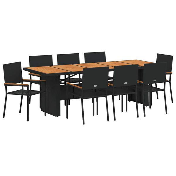 vidaXL Set de masă pentru grădină 9 pcs Negru poliratan