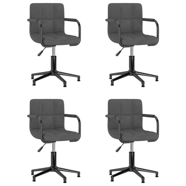 vidaXL Scaune de bucătărie pivotante, 4 buc., gri &icirc;nchis, catifea