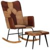 vidaXL Scaun balansoar cu taburet, maro, piele naturală și p&acirc;nză
