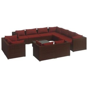 vidaXL Set mobilier de grădină cu perne, 12 piese, maro, poliratan