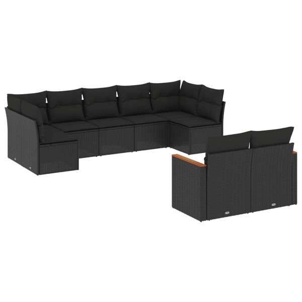 vidaXL Set mobilier de grădină cu perne, 9 piese, negru, poliratan