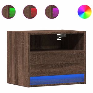 vidaXL Noptieră montată pe perete cu lumini LED, stejar maro