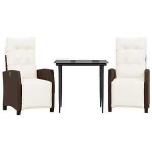 vidaXL Set mobilier de grădină cu perne, 3 piese, maro, poliratan