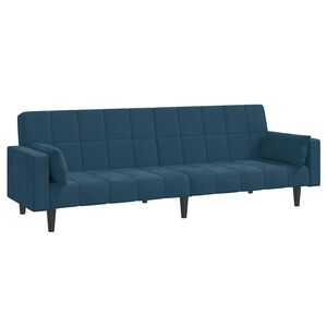 vidaXL Canapea extensibilă cu 2 locuri, 2 perne, albastru, catifea