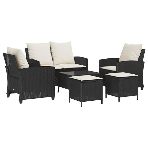 vidaXL Set mobilier de grădină cu perne, 6 piese, negru, poliratan
