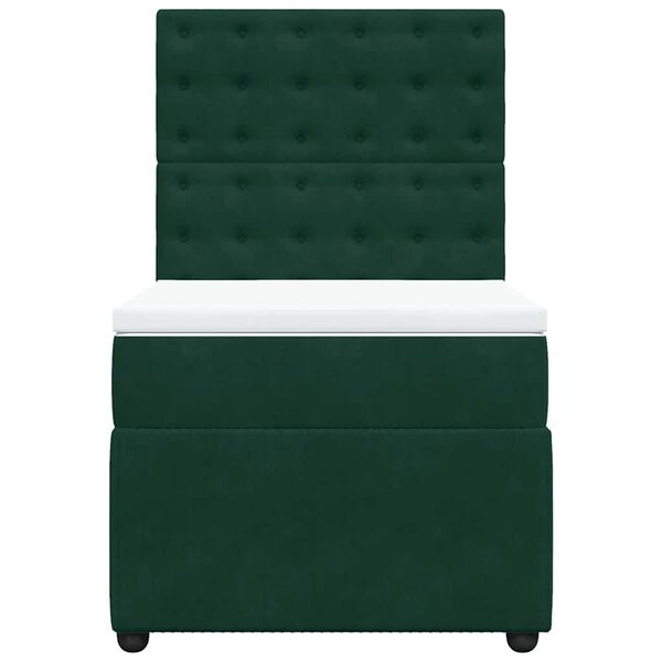 vidaXL Pat box spring cu saltea, verde &icirc;nchis, 90x200 cm, catifea