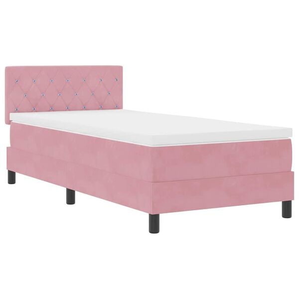 vidaXL Pat cu arcuri cu saltea cu headboard Roz 90 x 200 cm Catifea