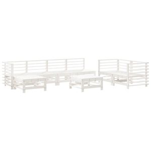 vidaXL Set mobilier relaxare grădină, 8 piese, alb, lemn masiv de pin