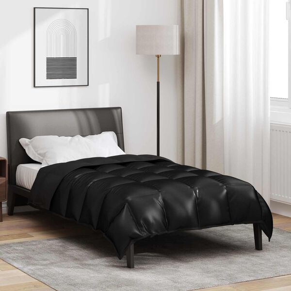 vidaXL Duvet de iarnă Negru 200 x 140 cm Satin și Microfibra