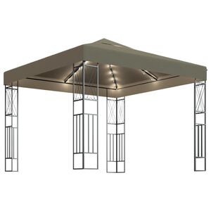 vidaXL Pavilion cu șiruri de lumini LED, gri taupe, 3x3 m, țesătură