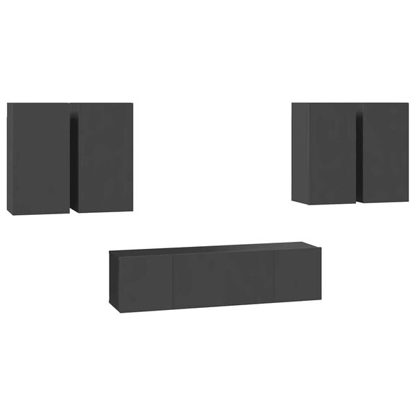 vidaXL Set dulapuri TV, 6 piese, gri, lemn prelucrat