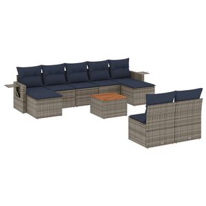 vidaXL Set canapele de grădină cu 10 piese și perne, gri, poliratan